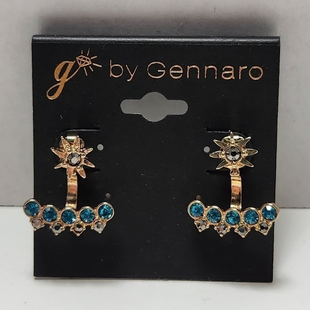 g by Gennaro Turqoise Blue Glass Jacket Earrings Statement Earrings